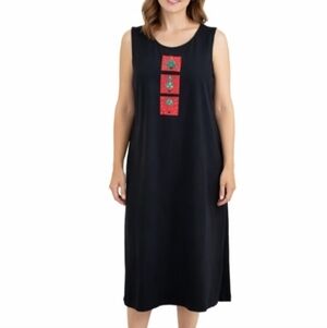 Westbound Women Large Black Sleeveless Maxi Dress Christmas Tree Patch Appliqué